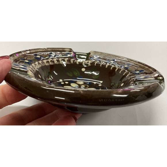 One of a Kind Hugo Kohler Pottery Ashtray 5 Inch Beautiful Rich Brown Cream Blue - Picture 2 of 8
